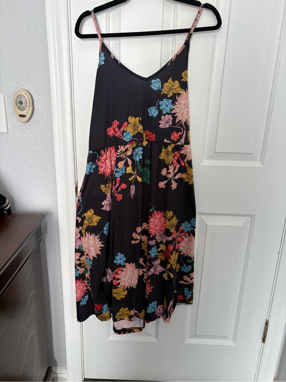 Floral Spaghetti-Strap Black Sundress